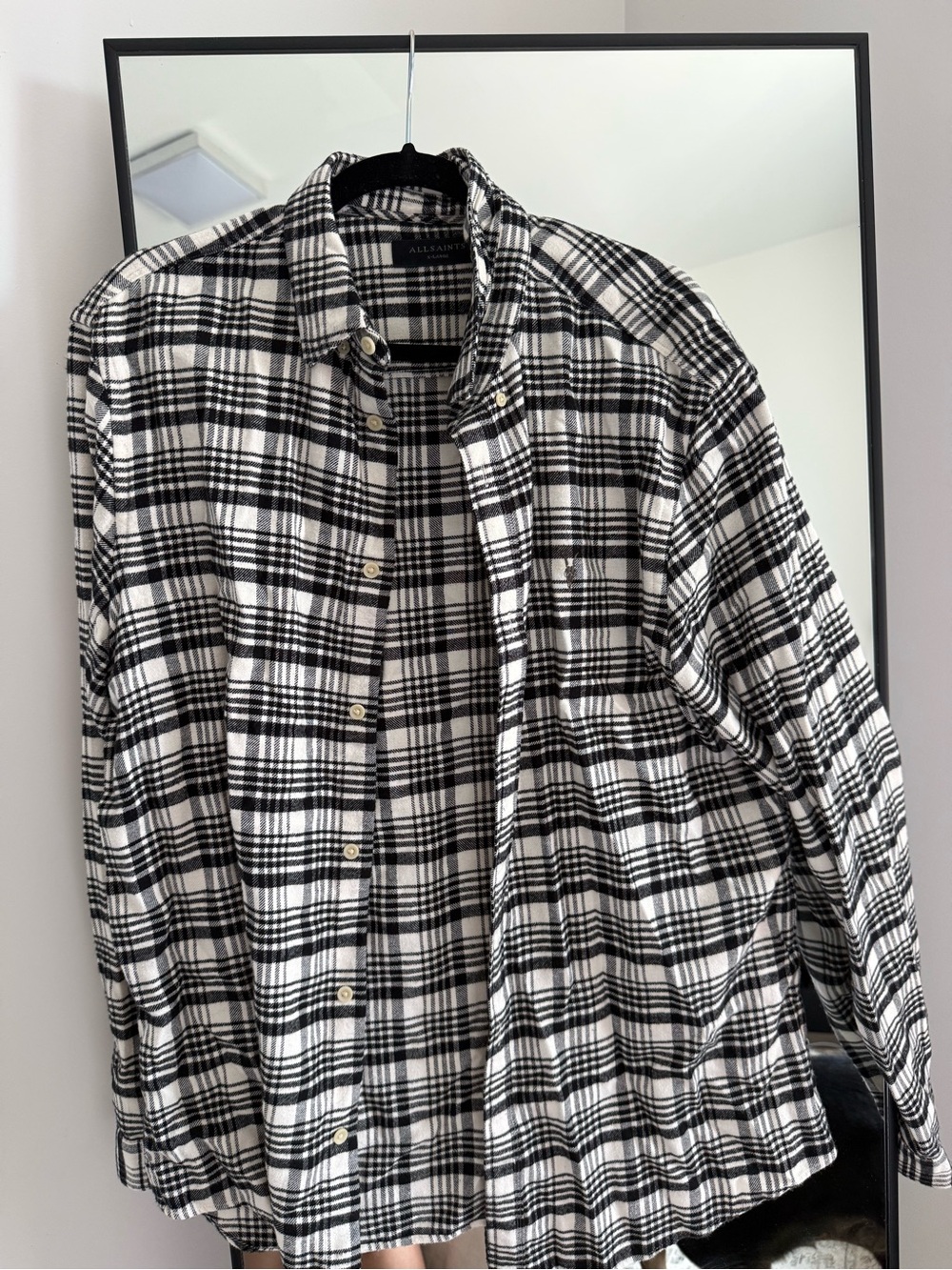AllSaints Black and White Plaid Flannel Shirt